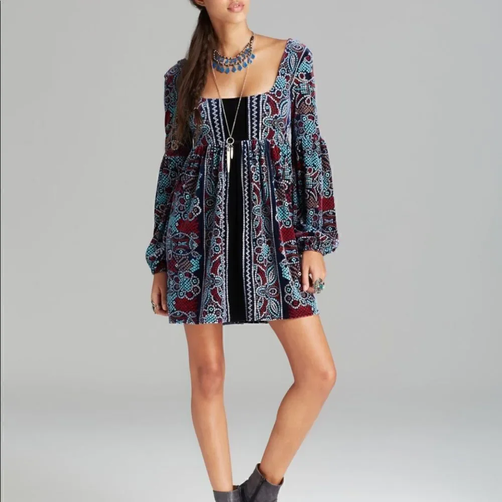 Free People Stretch velvet Oh so easy babydoll dress